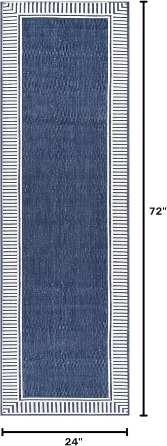 nuLOOM Asha Navy Bordered Power Loomed Indoor/Outdoor Runner Rug, 2' x 6'