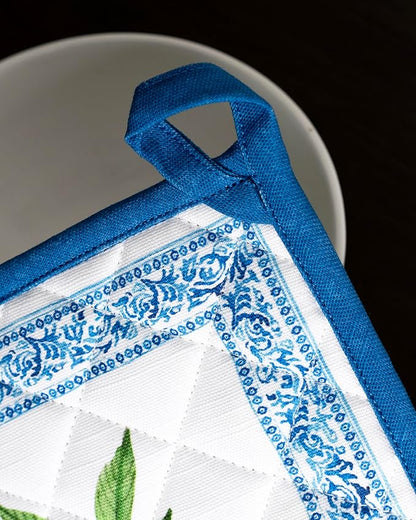 Maison d' Hermine Pot Holders 100% Cotton Heat Resistant Potholders 8" x 8" Hot Pads with Loop BBQ Cooking Baking Hotel Farmhouse Kitchen Handling Hot Pans Spring Summer (Pack of 1, Cedrat)