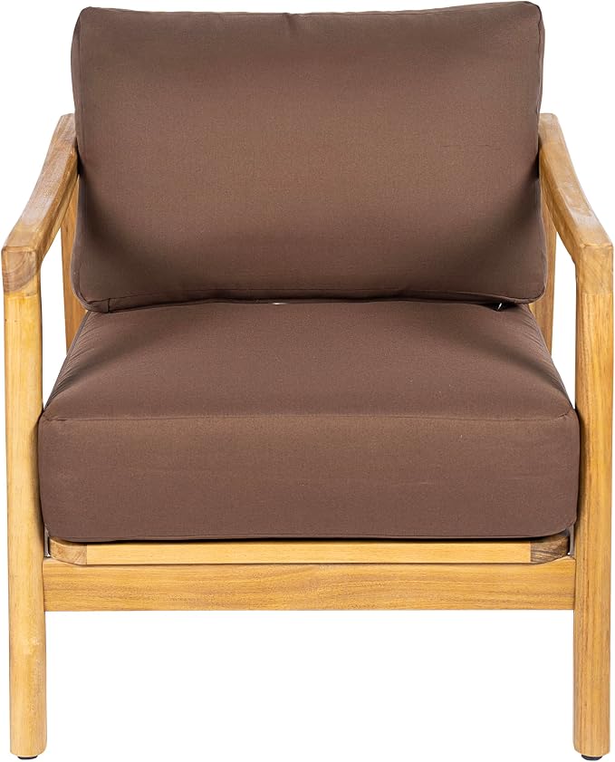 Christopher Knight Home Seward Acacia Wood Lounge Chair Outdoor with Removable Cushion, Solid Wood Patio Accent Chair with Rope Backrest, Patio Outdoor Armchair, Teak+Bown