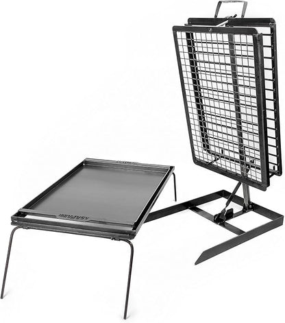 Heavy duty Iron Cross Argentinian asador grill Made in Argentina - Premium Argentine Grill - Parrilla Asado - Fully disassembled (Grill + Iron Griddle)