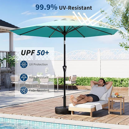 GarveeLife 9FT Umbrella Outdoor Patio, Pool Umbrella with Push Button Tilt and Crank, 8 Sturdy Ribs Waterproof UV Protection for Garden, Table, Backyard, Market | Table Umbrella Waterproof UV Protection for Garden, Pool, Deck, Backyard, Market (Sky Blue)