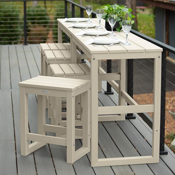 highwood Monroe 6-Piece Counter Height Modern Balcony Set, 2 Tables and 4 Stools, Whitewash