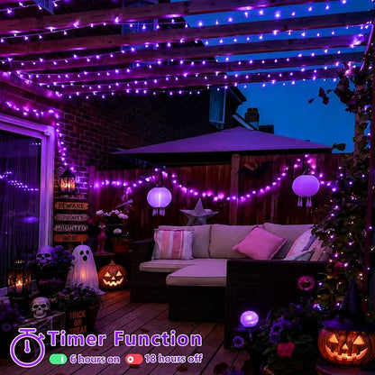 YEGUO 328ft 1000 LED Halloween Lights Outdoor Waterproof, Purple String Lights Indoor Plug in, 8 Modes Clear Wire Purple Lights for Halloween Holiday Home Tree Garden Patio Decor