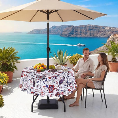 SquarePie 60'' Round Outdoor Tablecloth with Umbrella Hole and Zipper, Water Resistant SpillProof Patio Table Cloth for Spring Summer Camping Garden Poolside Picnic BBQS, Gorgeous Flowers
