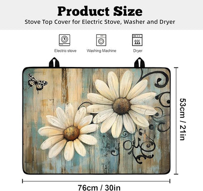 Multi-Design Stove Cover for Glass/Electric Stoves - 3-in-1 Heat-Resistant Protector Mat, Non-Slip Drying Rack 30"L x 21"W