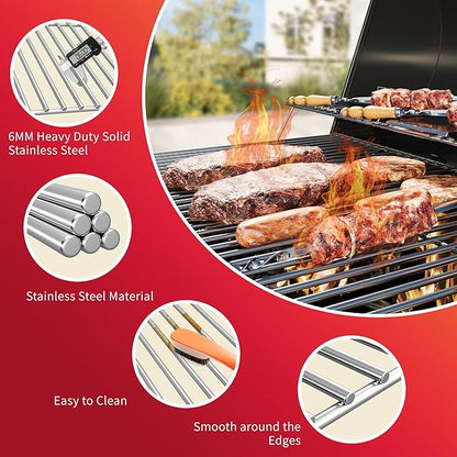 18.75''D x 26.5''W Grill Grates Replacement for Weber Genesis II 300 Series，Silver Stainless Steel Grill Grate for Weber Parts #66095,2Pack Grill Grates for KitchenAid Models 720-0954/A