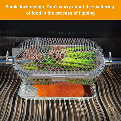 Rotisserie Grill Basket for Napoleon Grill 64000 BBQ Accessories Fit Most Spit Rods of Grills Rotisserie, Stainless Steel