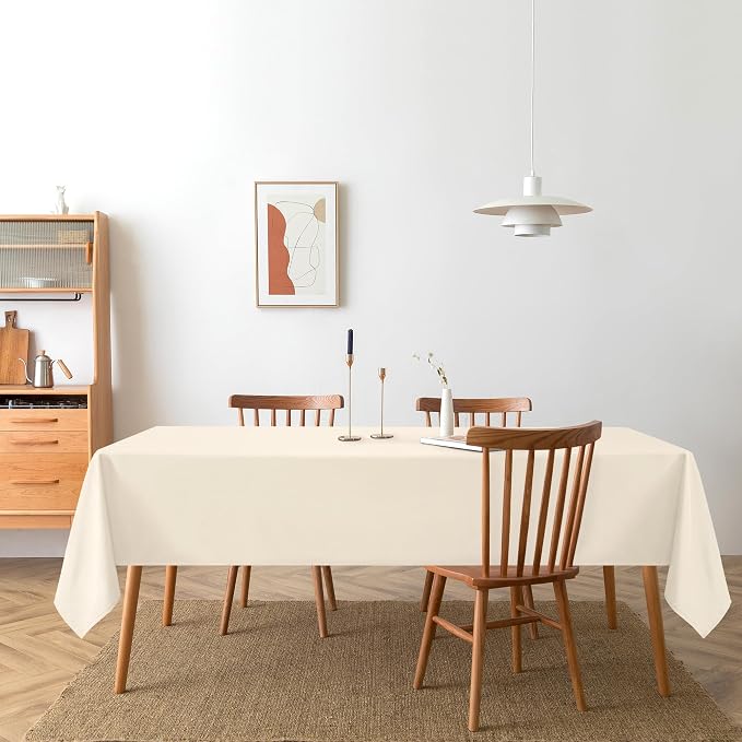 DWCN Rectangle Tablecloth - 60 x 84 Inch - Waterproof Stain and Wrinkle Resistant Washable Table Cloth, Decorative Fabric Table Cover for Kitchen Dining Room Party and Outdoor Use, Champagne