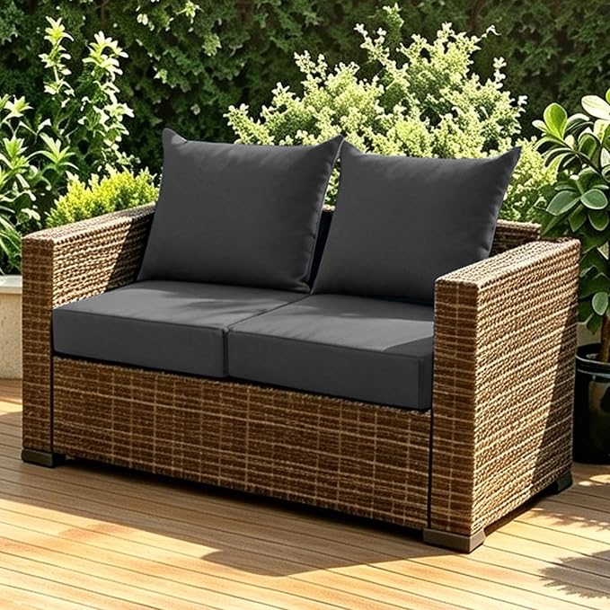 Patio Cushions for Outdoor Furniture, 24x24 Outdoor Couch Cushions, Waterproof & Fade-Resistant Patio Chair Cushions with Removable Cover, Replacement Outdoor Deep Seat Cushion, Dark Grey (Set of 2)