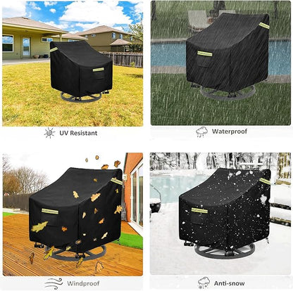 Outdoor Swivel Chair Cover 2 Pack,(29W x 31D x 38.5H inches )100% Waterproof Heavy Duty Outdoor Rocking Chair Covers， Patio Chair Covers Waterproof Patio Furniture Covers ( Black)