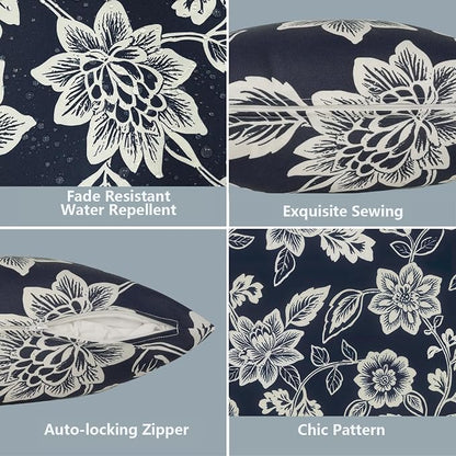 LVTXIII Outdoor Pillow Covers 20x20 Inch, 2 Pack Large Square Throw Pillow Cases, Fade-Resistant Cushion Covers for Patio Furniture Sofa, Garden Porch, Elegant Vines Navy