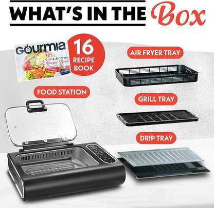 Gourmia Smokeless Indoor Grill & Air Fryer raclette grill with Smoke Extracting Technology for indoor grill Extra-Large Nonstick Cooking electric grill indoor Korean BBQ Style 6 Quart FoodStation™