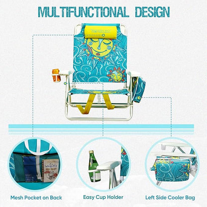 Old Bahama Bay Backpack Beach Chair, Aluminum Lightweight Reclining 5-Position Lounge Chair for Adults Heavy Duty Support 400 LBS Portable Folding with Cooler Bag Camping Chair for Sand Outdoor