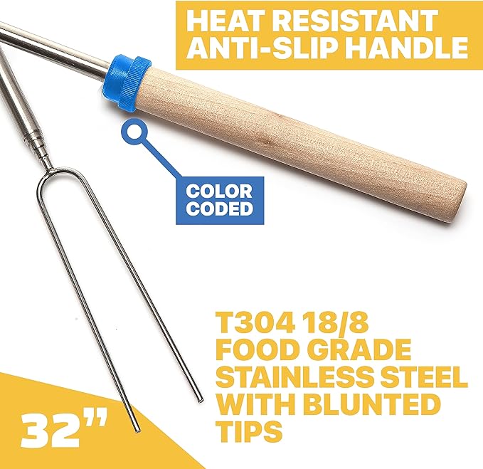 Grill Guru Smores Sticks for Fire Pit - Accessories for Campfire Marshmallow Roasting Sticks Smores Kit Outdoor-Smore Skewers Hot Dog Fork For Outside, Camping Essentials Bonfire Gear Long 32" 15 Pack