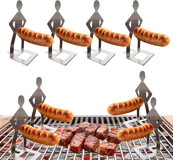 4PCS Funny BBQ Stand Man HotDog Holder,Portable HotDog Roaster,Reusable Stainless Steel Hotdog&Sausage Stand for Christmas Barbecue,Camping,Spring Trip Sausage Barbecue Rack,Barbecue Grill Accessories