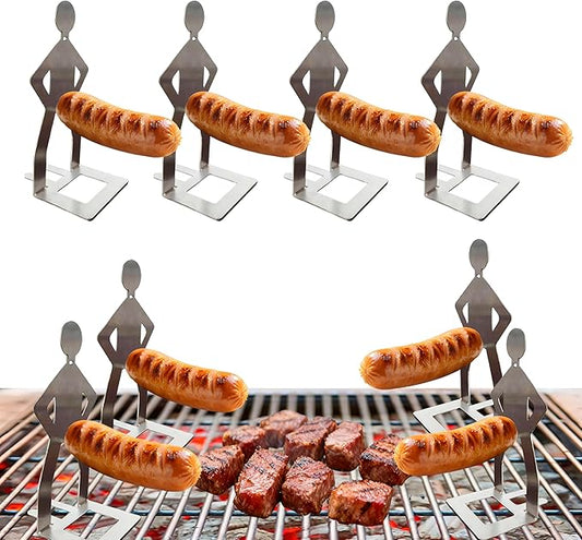 4PCS Funny BBQ Stand Man HotDog Holder,Portable HotDog Roaster,Reusable Stainless Steel Hotdog&Sausage Stand for Christmas Barbecue,Camping,Spring Trip Sausage Barbecue Rack,Barbecue Grill Accessories
