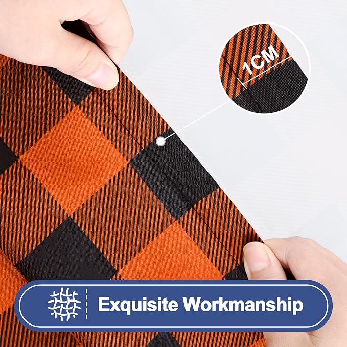 Smiry Picnic Table Cloth 2 Pack, Waterproof Elastic Fitted Tablecloths for 6FT Rectangle Tables, Washable Polyester Buffalo Plaid Tablecloth for Camping, Dining & Outdoor (Black & Orange, 30" x 72")
