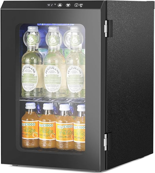 Antarctic Star 18L Beverage Refrigerator 24Can, Mini Fridge Cooler with Quiet Compressor, LED Light,Freestanding Small Fridge with Electronic Temperature Control for Home and Bar(40-61 ℉)