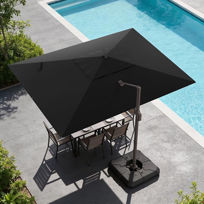 9x12 FT Cantilever Patio Umbrella, Large Rectangular Offset Outdoor Umbrella with 360° Rotation, Heavy Duty Shade Umbrella for Garden Backyard Deck Poolside Courtyard, Black