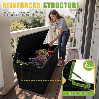 Greesum Outdoor Storage Box 82 Gallon Storage Bin with Lid for Patio Furniture, Garden Tools, Pool Supplies, Waterproof and UV Resistant, Lockable, Black