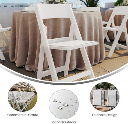 Flash Furniture Hercules Tucker Commercial White Resin Folding Chair - Lightweight, Vinyl Padded Removable Seat, Indoor Outdoor Use, Event & Wedding Ready, Set of 4