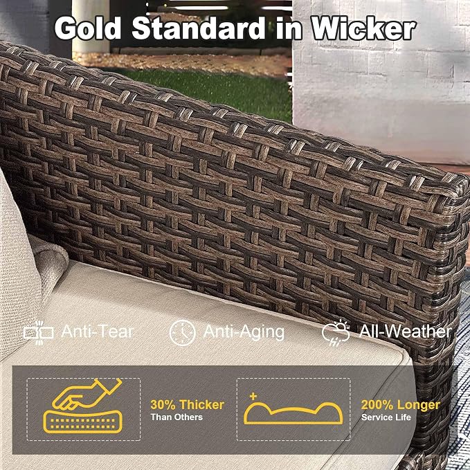 4 Pieces Patio Furniture Set, 2 High Back Swivel Chairs & 2 Ottomans, All-Weather PE Wicker Furniture with Waterproof Cushions for Deck, Garden, Porch