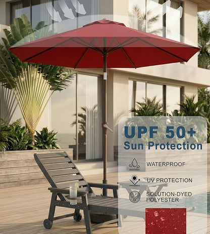 10FT Patio Umbrella, Outdoor Umbrella with Push Button Tilt and Crank, 8 Sturdy Ribs, UV Protection & Waterproof Market Umbrella for Pool, Backyard, Beach,Deck