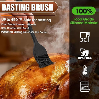 SCHVUBENR Large Turkey Baster Set - Stainless Steel Baster Tool for Cooking - Includes Basting Brush, Cleaning Brush & Injector Needles - Heavy Duty Baster Syringe - Thanksgiving, Christmas Essentials