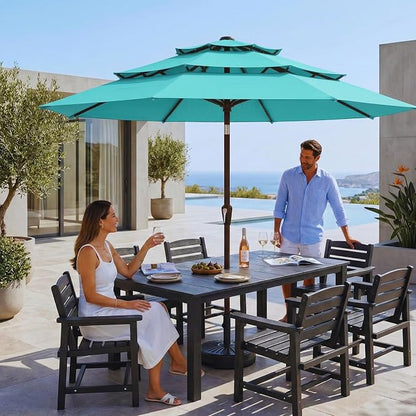 10ft 3 Tier Patio Umbrella, Outdoor Market Table Umbrella with UPF 50+ Vented Canopy, 8 Sturdy Ribs, Easy Push Button Tilt and Crank, Windproof for Deck, Pool, Backyard and Garden