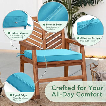 Outdoor Chair Cushions Set of 6: Waterproof & Fade Resistant Seat Cushion for Patio Furniture - 18.5 x 16 x 2 Inch Chair Pads with Ties and Hidden Zipper - Patio Chair Cushion Replacement, Teal