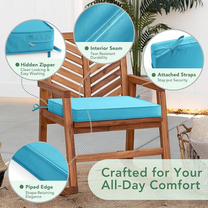 Summsun Outdoor Chair Cushions Set of 4: Waterproof & Fade Resistant Seat Cushion for Patio Furniture - 19 x 19 x 2 Inch Chair Pads with Ties and Hidden Zipper - Patio Chair Cushion Replacement, Teal
