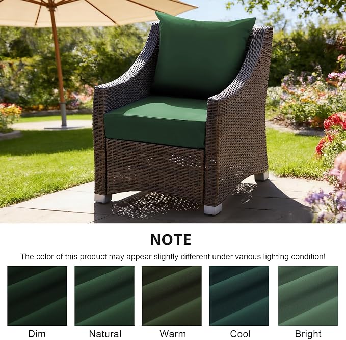 Outdoor Deep Seat Cushion Set, 24x24 Inch, Forest Green, Set of 1 | Water-Resistant, Fade-Resistant, Removable Cover, For Patio Chair & Sofa&Furniture
