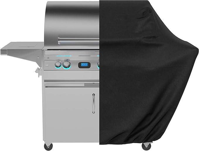 Amazon Basics Gas Grill Barbecue Cover, Waterproof, Water Resistant, Wind Resistant with Elastic Cord, Protection Against UV, Fits Grills up to 60 x 28 x 46 inches, Medium, Black