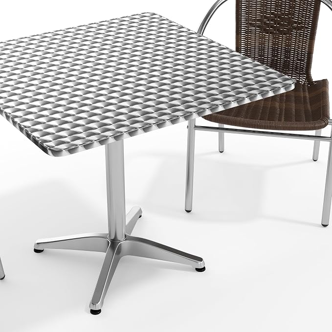 Flash Furniture Lila 31.5'' Square Aluminum Indoor-Outdoor Table Set with 2 Dark Brown Rattan Chairs | Aluminum Tabletop, Indoor/Outdoor