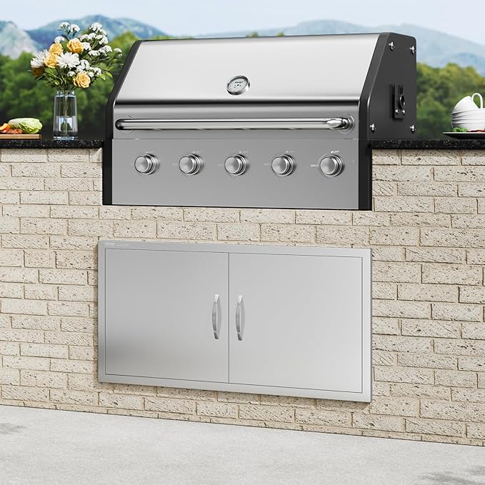 VEVOR BBQ Access Door, 42W x 21H Inch Double Outdoor Stainless Steel Flush Mount Door with Handles, for BBQ Island, Grilling Station, Outside Cabinet