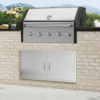 VEVOR BBQ Access Door, 42W x 21H Inch Double Outdoor Stainless Steel Flush Mount Door with Handles, for BBQ Island, Grilling Station, Outside Cabinet