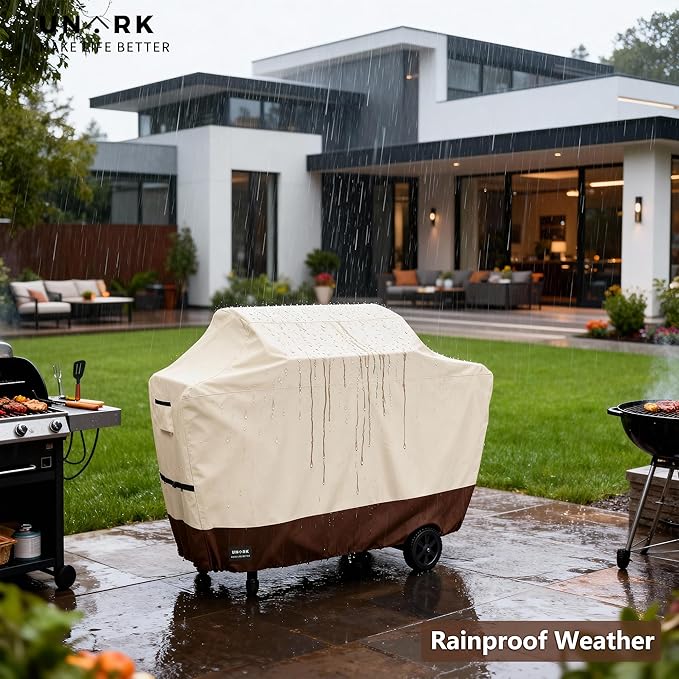 52 Inch Grill Cover for Outdoor Grill Covers Heavy Duty Waterproof Compatible with Weber Grill Covers 2-4 Burners Barbecue Grill Cover Series 52" L x 24" W x 42" H Beige and Brown
