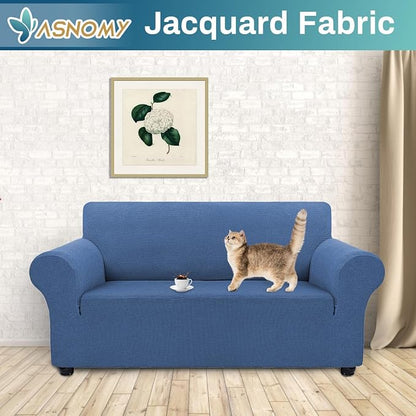 Asnomy Stretch Couch Covers Washable, loveseat Cover Slipcovers,River Blue | 1-Piece Sofa Cover(55"-78") loveseat cover Furniture Protector Soft Jacquard,Non-Slip Elastic Bottom for Dogs & Kids