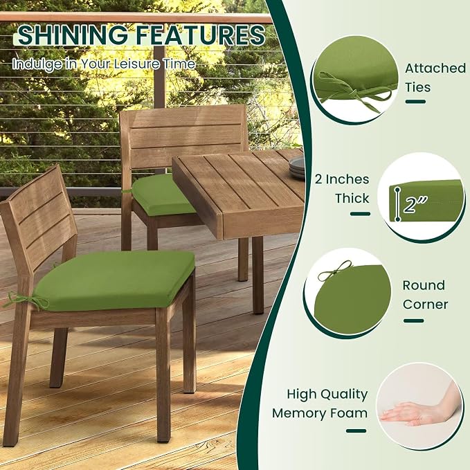 HARBOREST Outdoor Chair Cushions Set of 6, Water Resistant Patio Chair Cushions with Ties, Outdoor Seat Cushions for Patio Furniture, 17"x16"x2", Grass Green