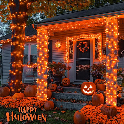 JMEXSUSS 250 LED Orange Lights for Halloween, 91.5ft Halloween Lights Indoor Outdoor Waterproof with 8 Modes, Connectable Orange String Lights for Yard Patio Party Holiday Decorations (Pack of 2)