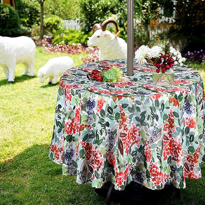 EHouseHome Outdoor Indoor 60inch Round Tablecloth with Umbrella Hole and Zipper, Waterproof Zippered Patio Table Cloths, Spring/Summer Table Covers for Backyard Circular Table/BBQs/Picnic