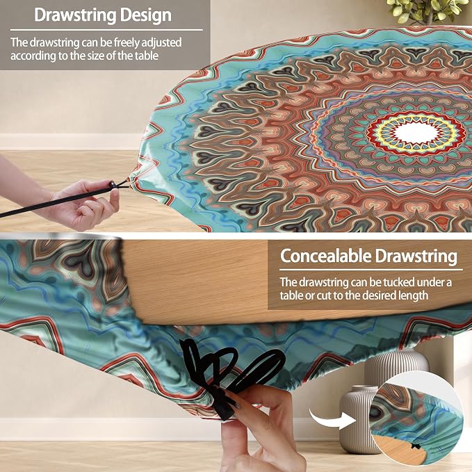 opstellen Fitted Round Tableclothes Drawstring Water Proof Table Cloth Polyester Indoor Outdoor Circular Covers for 36-44in Table New Apartment Home House Needs Gift Campers Patio Picnic Camping Finds