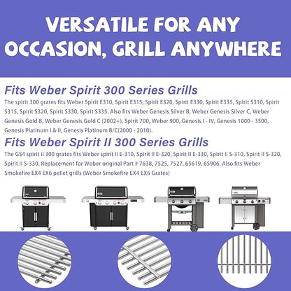 2 Pack 17.5 Inch Stainless Steel BBQ Cooking Grill Grates Replacements for Weber Spirit 300 Series,GS4 Spirit II 300 Series,Spirit 700,Genesis Silver/Gold/Platinum B/C,Genesis 1000-3500,7638,7639