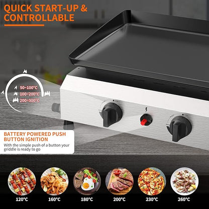SKOK 3 Burner Gas Griddle- 23.3 Inch Outdoor Propane Griddle-30000 BTU Propane Fuelled, Portable Flat Top Gas Grill Camping Griddle Station for Kitchen, BBQ, Camping Tailgating