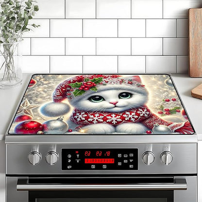 Christmas Stove Top Cover Snowman Stove Top Cover for Home Decoration Kitchen Pad Non-Stick Washable Cooktop Covers Countertop Protector Keep Stove Clean 28"x20" (Cat)
