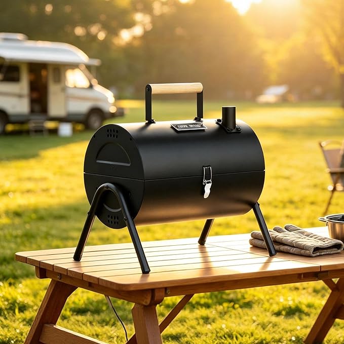 KEYO GRILL Portable Charcoal Grill, 2 IN 1 Double-Sided Small Tabletop Barbecue Grill with Enameled Baking Dish, Heavy Duty small charcoal grill for Outdoor Camping BBQ Grilling Backyard Party Cooking
