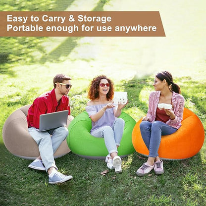 Realspring 6 9 12 Pcs Inflatable Bean Bag Chairs for Adults with Electric Air Pump, Blow up Couch Folding Portable Inflatable Couch Lazy Sofa for Outdoor Movie Night Camping(Coffee,Orange,Green,6 Pcs)