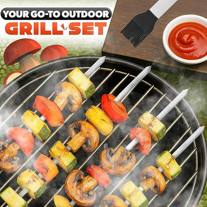 27 Pcs Grill Set for Outdoor Grill – Durable Stainless Steel Barbecue Tool Sets with Case, Thermometer & Mitt – Birthday Ideas for Men, Grill Accessories for Backyard BBQ & Cooking