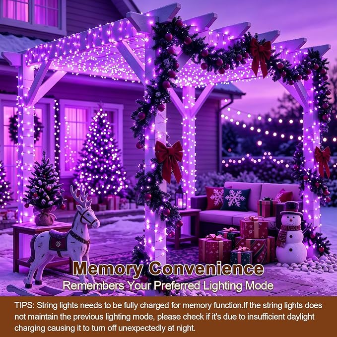 Solar String Lights 2 Pack Total 66FT 200LED Solar Fairy Lights Outdoor Waterproof 8 Lighting Modes Twinkle Lights for Patio, Garden Yard Party Wedding Tree Christmas Halloween Decoration, Purple