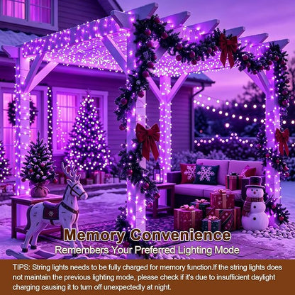 Solar String Lights 2 Pack Total 66FT 200LED Solar Fairy Lights Outdoor Waterproof 8 Lighting Modes Twinkle Lights for Patio, Garden Yard Party Wedding Tree Christmas Halloween Decoration, Purple